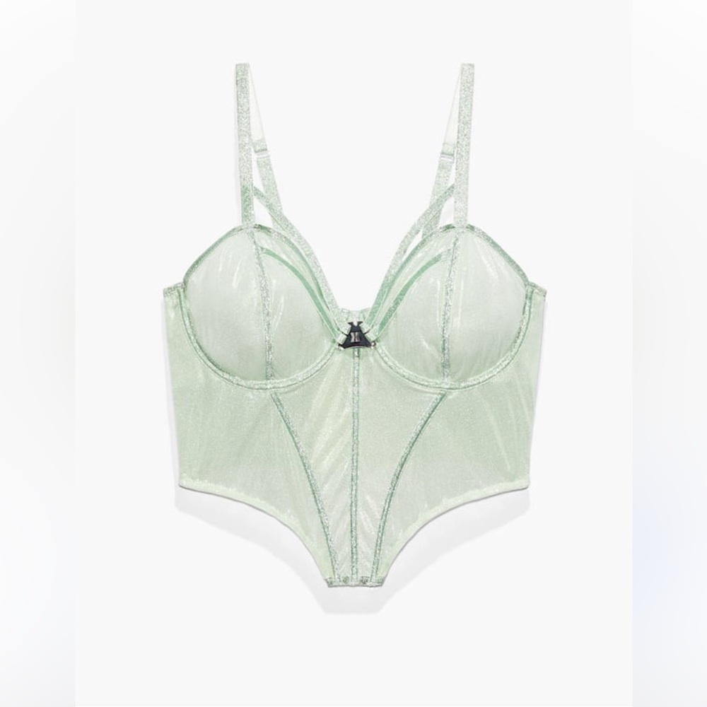 NWT Savage X Fenty Bustier Women Size M Going Platinum Mesh Green Mist Shimmer